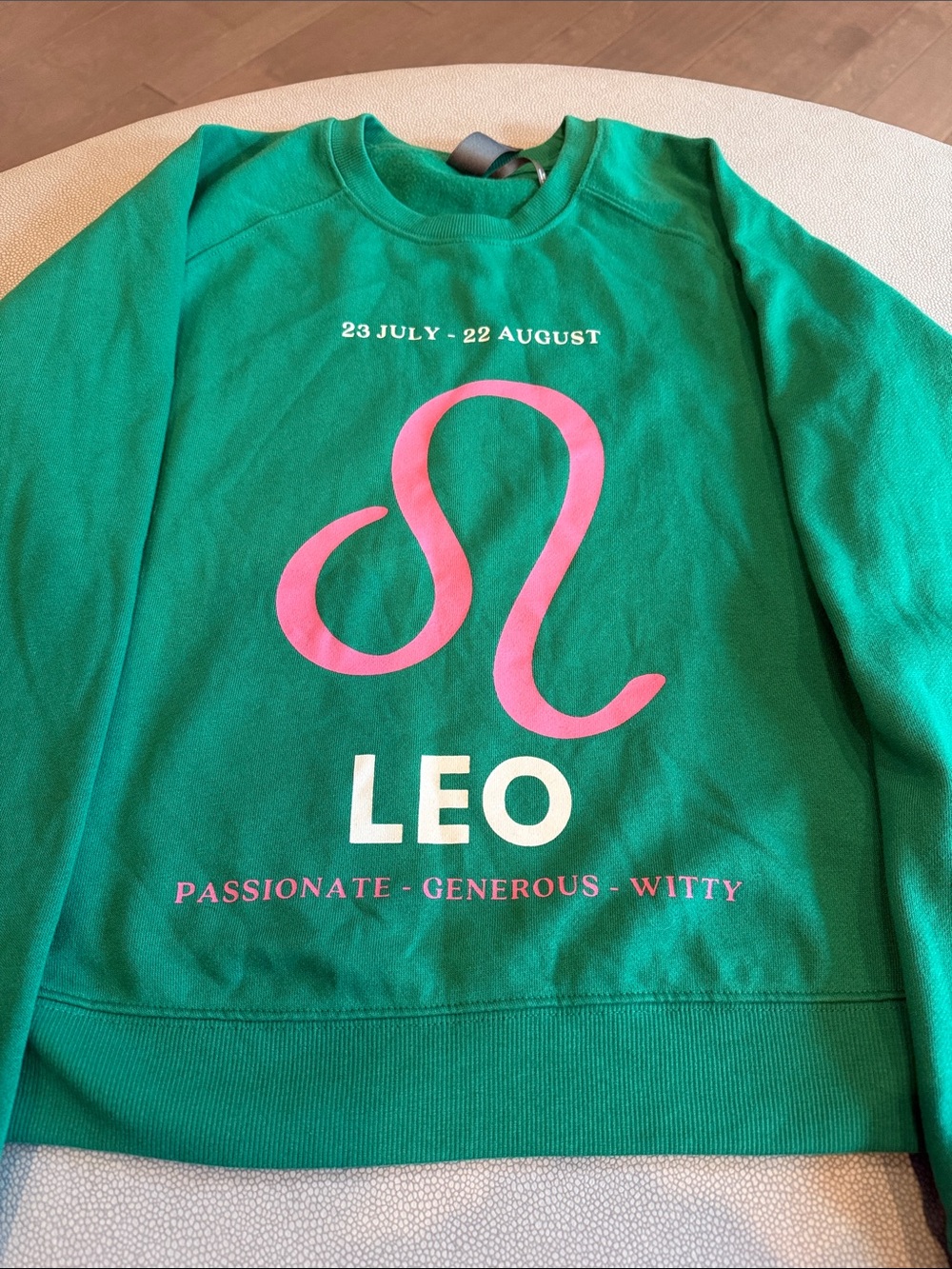 Leo Graphic Sweatshirt - Green with Pink Print